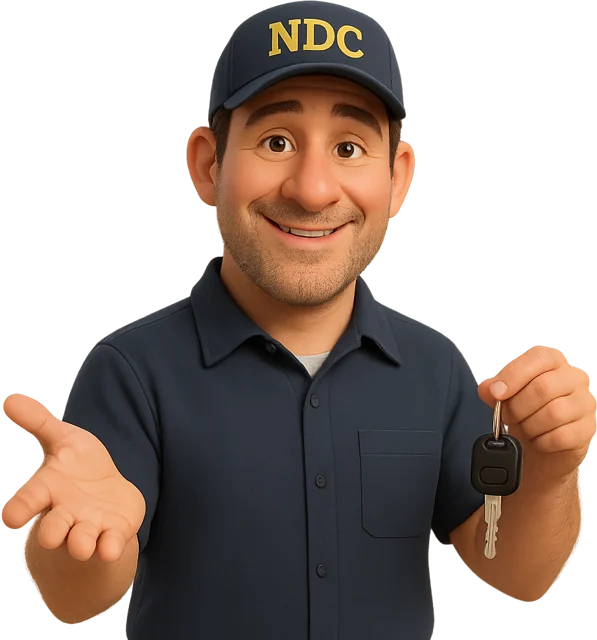 David waving hello and holding a set of car keys
